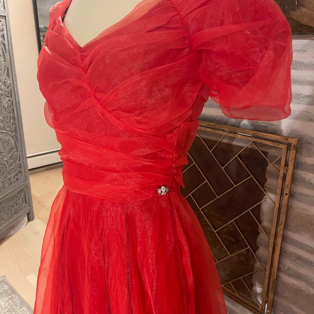 1950s red pinup swing sheer red dress - Picture 2 of 9